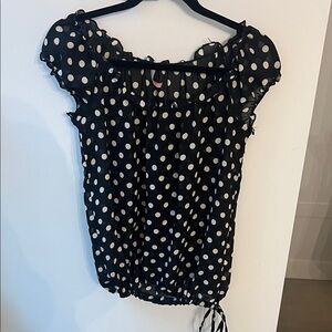 Like New Elegant Black and White Polka Dot Blouse With Ruffle